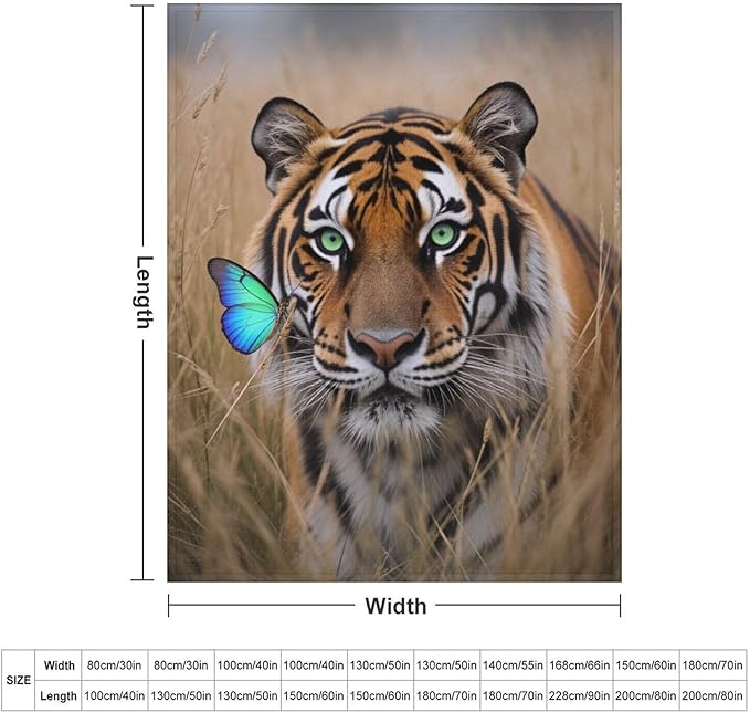 Beautiful Tiger Nature Grass Super Soft Throw Blanket, Blue Butterfly Flannel Fleece Decorative Throw for Sofa Couch Bedroom Decor Outdoor Use 50"x60"