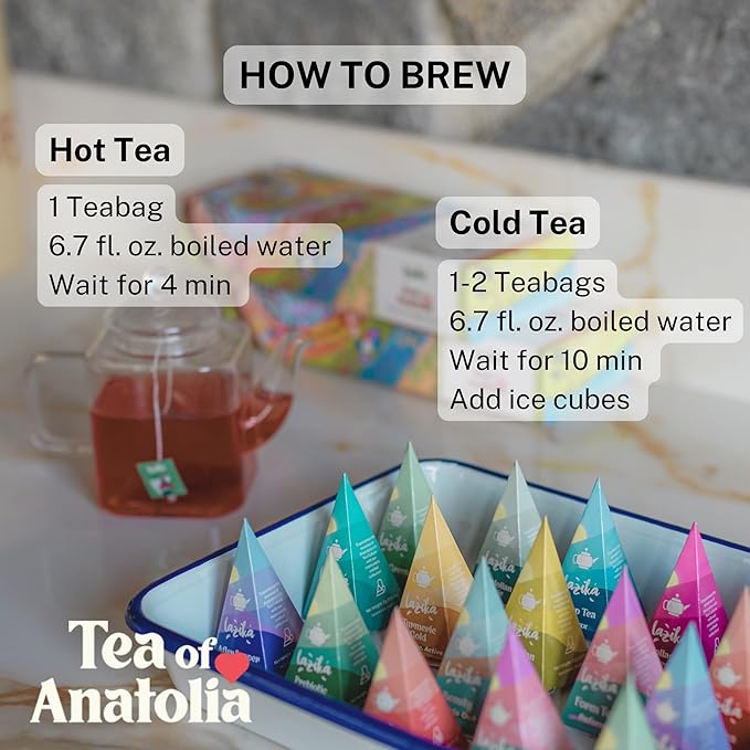 Lazika Tea Sampler with Lovely Presentation Box, 20 Counts, 4 of Each Blend Individually Wrapped, Black, Green and Herbal Tea Variety Gift Set, Premium Collection with Pyramid Infuser Bag, Handcrafted