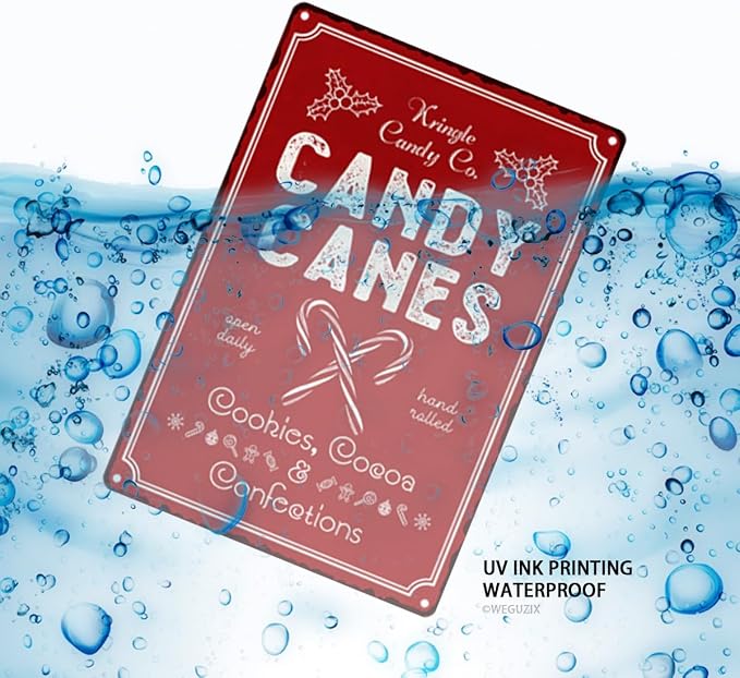 Candy Canes Christmas Metal Sign Red Christmas Vintage Print Art Poster 12" x 8" Aluminium Hanging Plaque for Home Kitchen Patio Yard Office Cafe Coffee Bar Front Door Wall Decor - Image 4