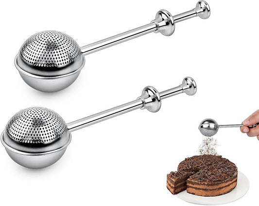 Flour Sifter 304 Stainless Steel Flour Duster Tea Strainer set of 2 Spring-operated Handle Strainer for Baking, Sifting Sugar, Flour, Spices, and Herbs