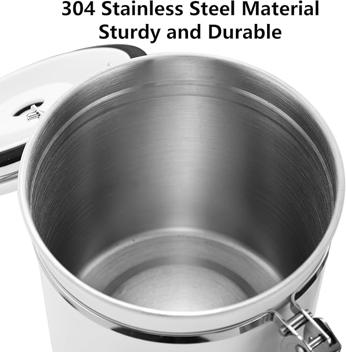 Bincoo Coffee Canister, Airtight Stainless Steel Coffee Bean Storage Container with Date Tracker, Home Kitchen Food Storage Organizers for Grounds,Beans,Espresso,Sugar,Scoop,Bar (1200ML-White)