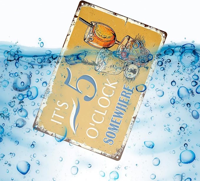 Vintage Metal Signs Wall Decor It's 5 O'clock Somewhere Retro Sign for Outdoor Indoor Home Beach Garden Tub Bar Farmhouse Cafe Gate Fence Decorations 12X8 Inch Aluminium Hanging Plaque - Image 3