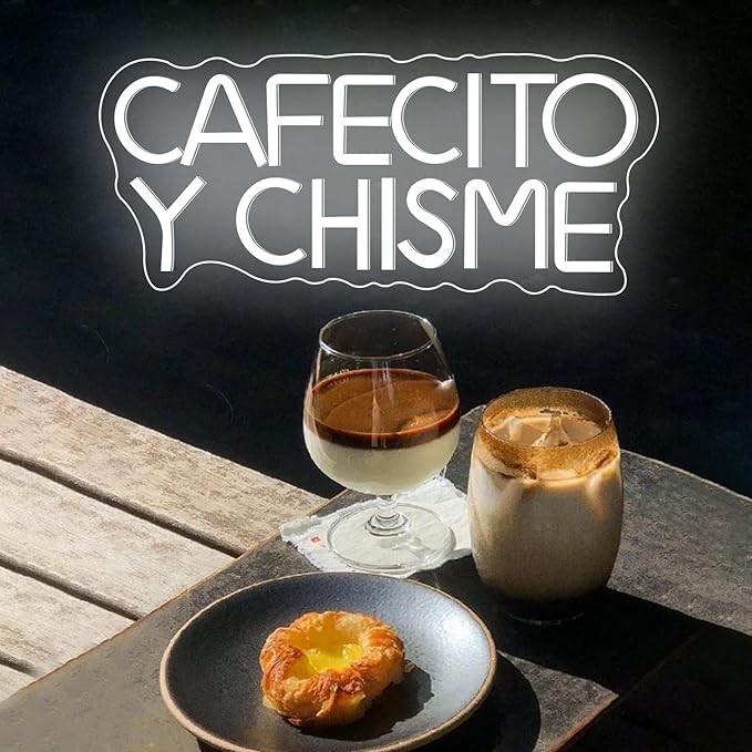 Cafecito Y Chisme Neon Sign Dimmable Cafecito Y Chisme Neon Light Gifts for Mexican Women Multipurpose LED Night Light for Coffee Lover Gifts Home Kitchen Decoration