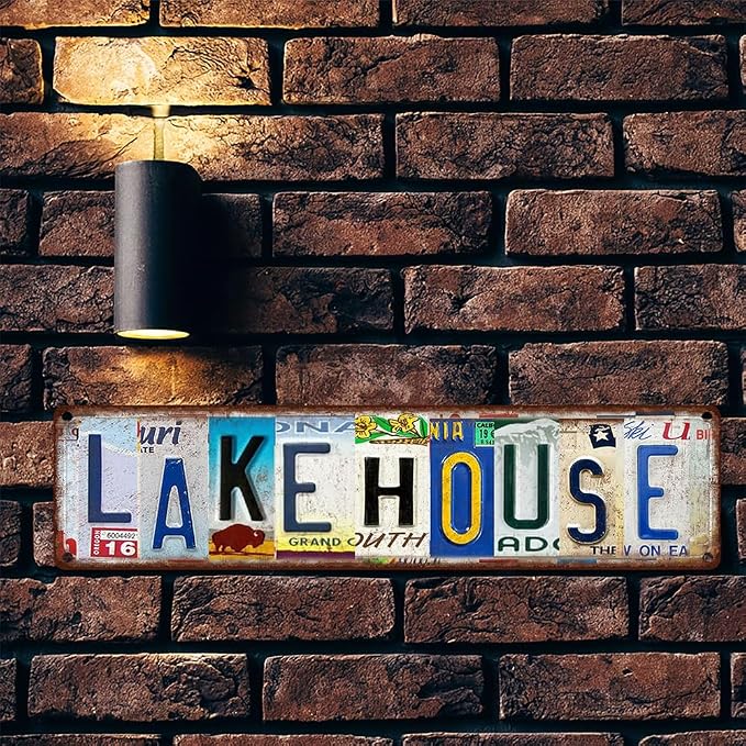 Vintage License Plate LAKE HOUSE Sign – 16x4 Inch Rustic Tin Wall Décor for Cabin, Cottage, Vacation Home, Patio or Waterfront Retreat - Image 5