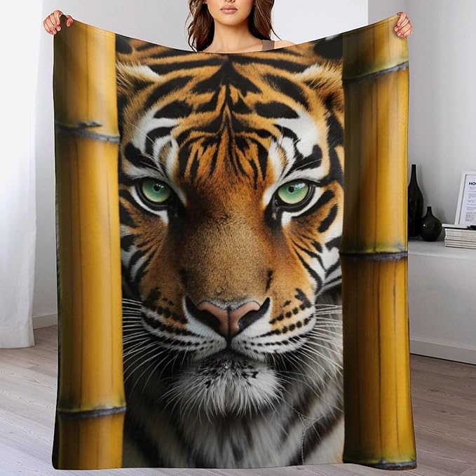 Beautiful Tiger Bamboo Eye Nose Super Soft Throw Blanket, Rustic Whisker Orange Flannel Fleece Decorative Throw for Sofa Couch Bedroom Decor Outdoor Use 60"x80"