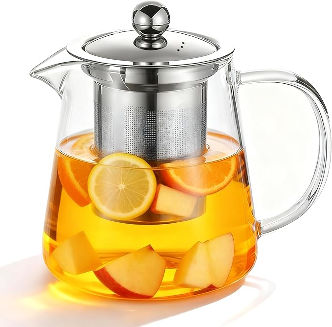Glass Teapot with Stainless Steel Infuser, Borosilicate Glass Tea Maker, Stovetop Safe (950ML)
