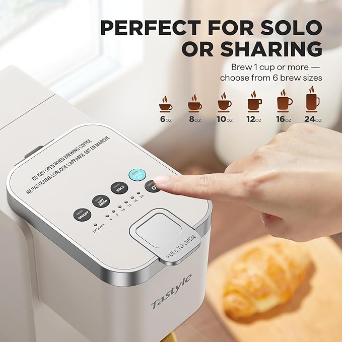 Single Serve Coffee Maker, Iced and Hot Coffee Machine for K Cup & Grounds, Compact Design, 40oz Removable Water Reservoir, 6 to 24 Oz Brew Sizes, Fits 7.3" Travel Mug, Beige