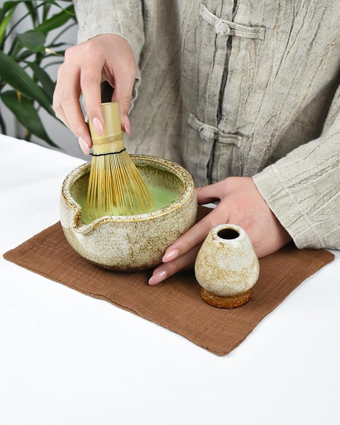 Artcome Matcha Tea Set – 20.2oz Premium Matcha Bowl with Spout, Whisk, Scoop, Whisk Holder & Brewing Guide – Authentic Japanese Tea Ceremony Tools for Perfect Matcha Preparation, White