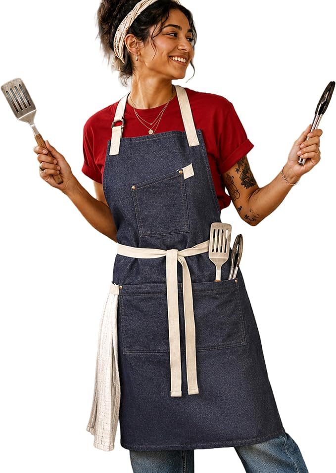 100% Cotton Printed Kitchen Apron with 2 Pockets for Men and Women – Adjustable Chef Apron - Machine Washable - Image 2