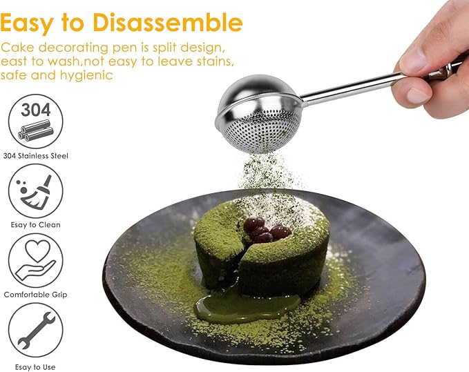 Flour Sifter 304 Stainless Steel Flour Duster Tea Strainer set of 2 Spring-operated Handle Strainer for Baking, Sifting Sugar, Flour, Spices, and Herbs