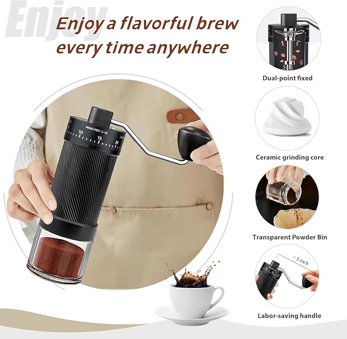 Manual Coffee Grinder with 40 External Adjustable Settings, Ceramic Conical Burr, Non-Slip Hand Coffee Grinder, Portable Coffee Mill for Espresso, Pour Over, French Press, Camping