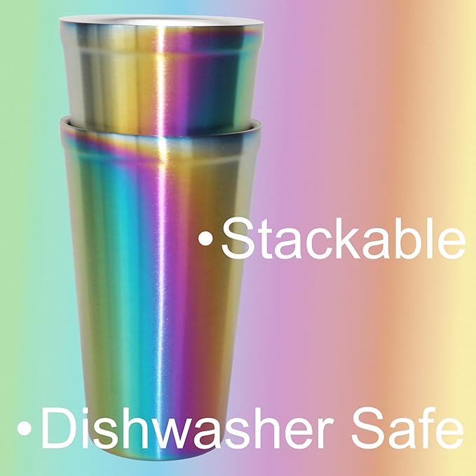 Youda Stainless Steel Double Walled Insulated Cups(Set of 2) Stackable, Coffee Cup/Tea Cup/Chilling Beer Glasses, Great for Kids, for Travel, Outdoor,Camping&Everyday, 16oz(Rainbow)