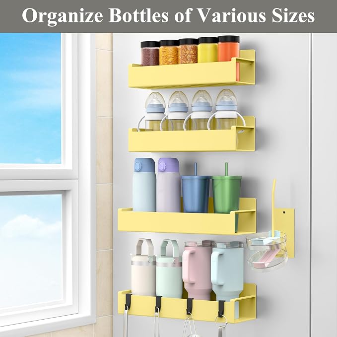 HuggieGems Magnetic Water Bottle Holder for Refrigerator, Cup Holder Organizer for Stanley and Tumbler for Kitchen, 4 Pack, Yellow - Image 6