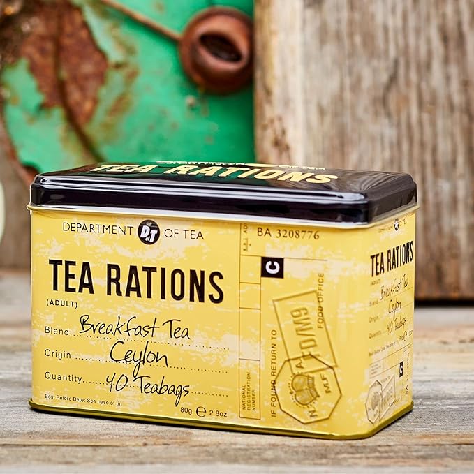 New English Teas Tea Rations Tea Tin with 40 English Breakfast Teabags, World War 2 Memorabilia