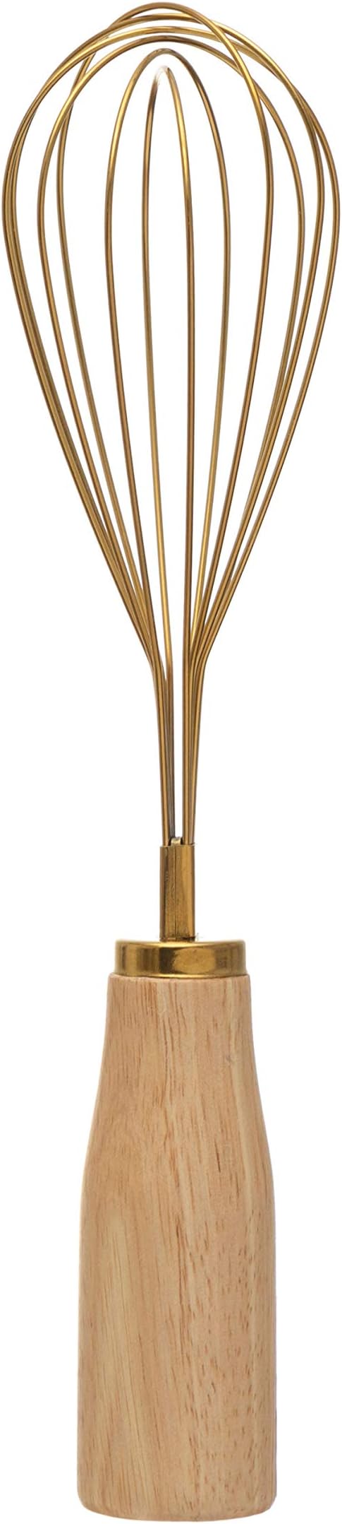 "Bloomingville Standing Stainless Steel Wood Handle, Gold Finish Whisk, 10.25""" (AH1754)