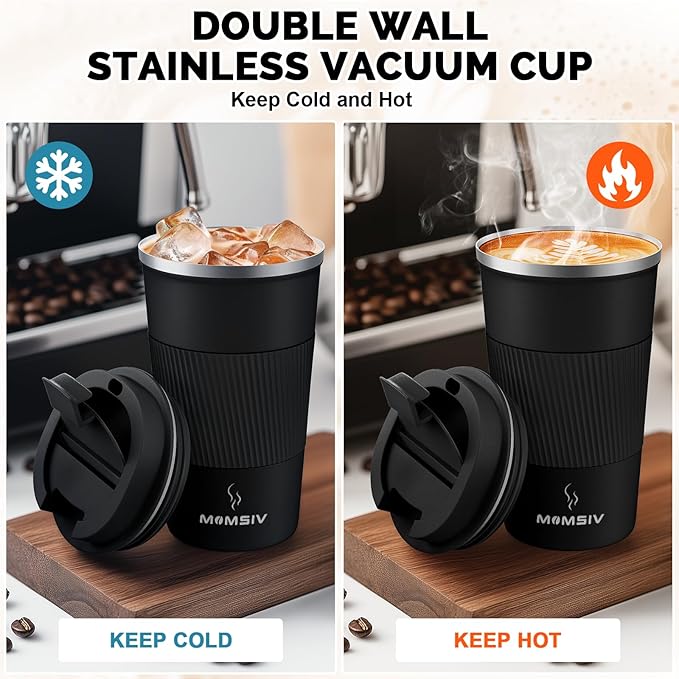 MOMSIV 17oz Travel Mug, Insulated Coffee Cup with Leakproof Lid, Vacuum Stainless Steel Double Walled Reusable Tumbler for Hot and Cold Water Coffee and Tea In Travel and Car