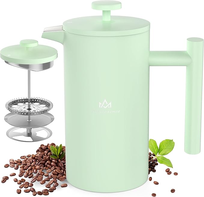 French Press Coffee Maker, 12OZ Double Wall Vacuum Insulated 304 Stainless Steel for Home, Camping and Office