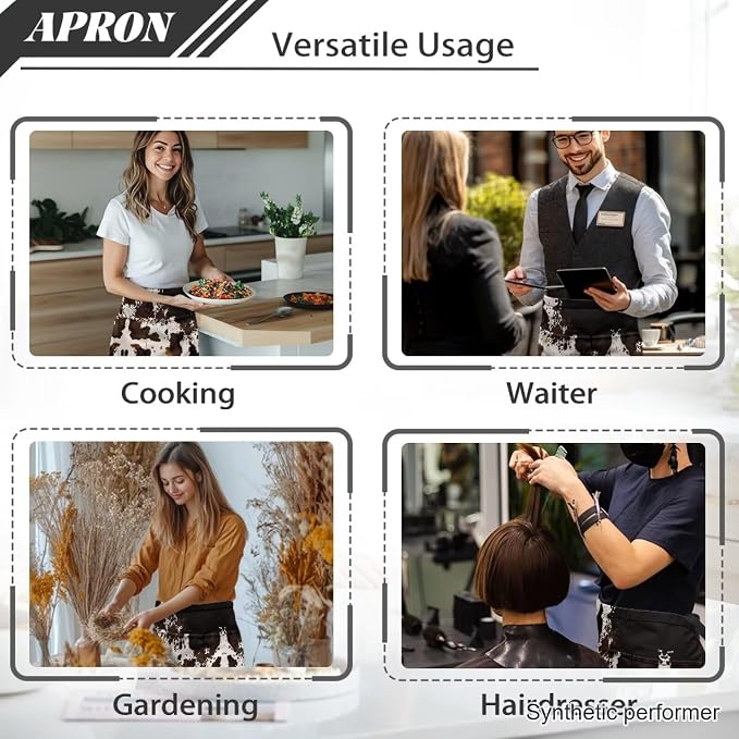 Waist Apron with 3 Pockets Waterproof 13 Inch Short Half Waist Aprons Women Men Server Aprons Waitress Waiter Apron - Image 5