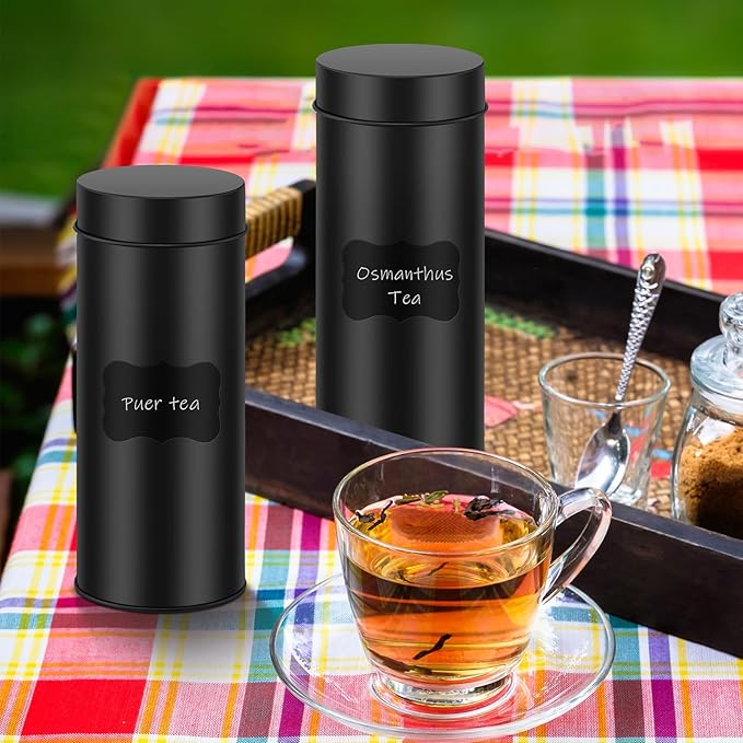 Tanlade 10 Pcs Tea Tin Canister 23oz Metal Round Cans with Airtight Lid Double Sealed Loose Leaf Tea Storage Containers with 1 Erasable Chalk Marker and 16 Stickers for Coffee Sugar Spices