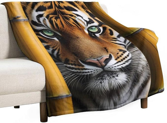 Beautiful Tiger Bamboo Eye Nose Super Soft Throw Blanket, Rustic Whisker Orange Flannel Fleece Decorative Throw for Sofa Couch Bedroom Decor Outdoor Use 50"x60"