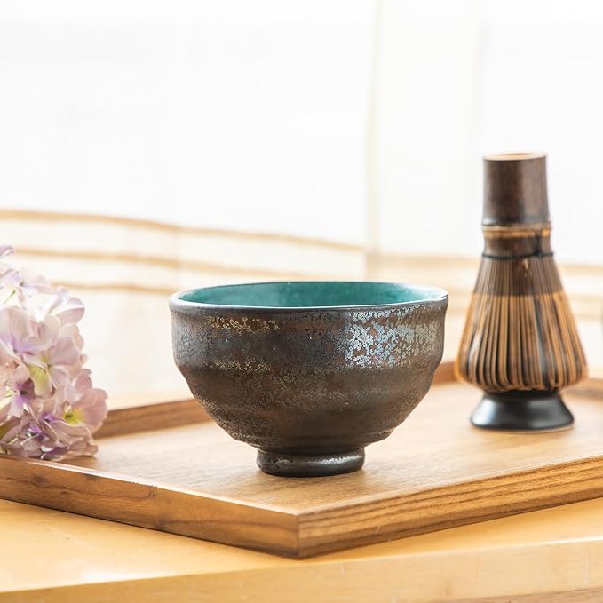 Asayu Japan Matcha Bowl, Handmade in Gifu Japanese Ceramic Chawan, 12 x 7.8 cm, 500ml, Microwave Safe for Tea Ceremoney, Green Tea, Pottery - Kurogane Turquoise