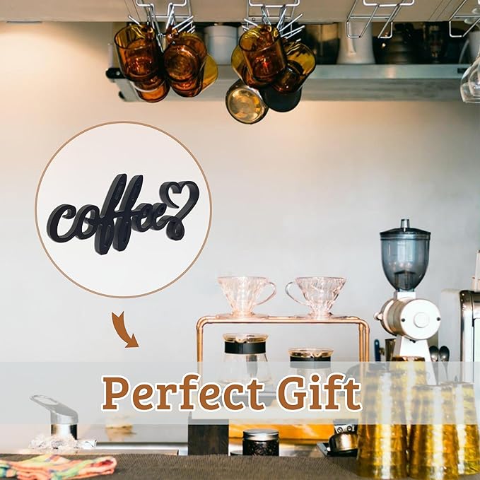 Coffee Wooden Bar Decor Sign, Farmhouse Coffee Accessories, Rustic Wood Coffee Table Sign Kitchen Plaque, 9.4" X4.2" Wood Plaque With Stand Gift For Home Kitchen Tabletop Decor(Black)