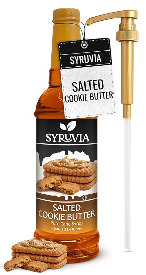 Syruvia Coffee Syrup, Salted Cookie Butter Flavored Syrup for Drinks, Lattes and Desserts – 25.4 fl oz, With Pump