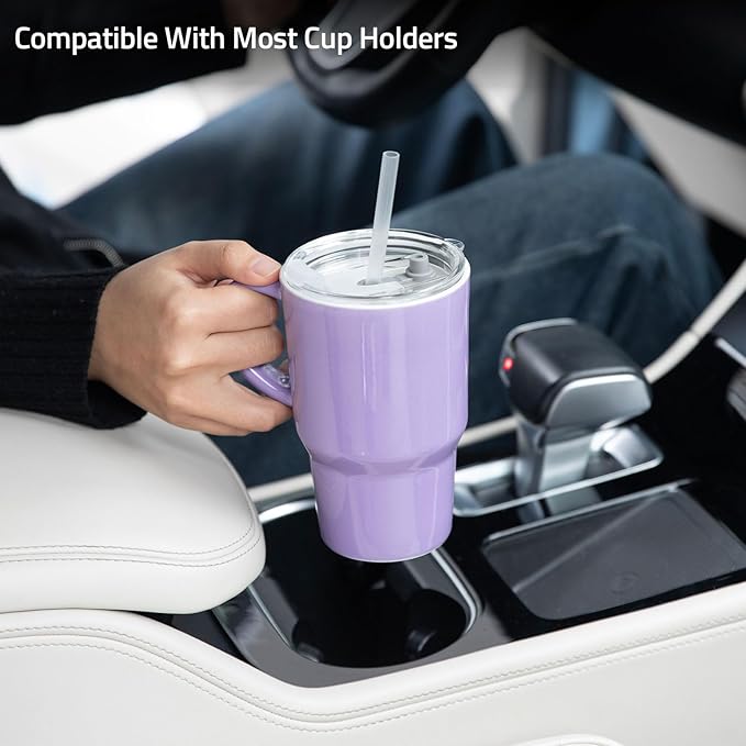 Sweejar Ceramic Tea Cup with Lid, 16 OZ Portable Coffee Mug, Dishwasher Safe Travel Mug with Infuser, Reusable Teacup for Car Cup Holder, Tea Lovers(Purple)