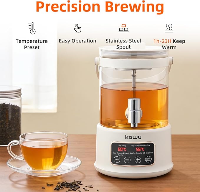 Kawu 2.5L Electric Kettle & Tea Maker with Steam Infuser, 7-in-1 Glass Water Boiler and Warmer, Variable Temperature Control Hot Water Dispenser, 24H Keep Warm for Tea, Office