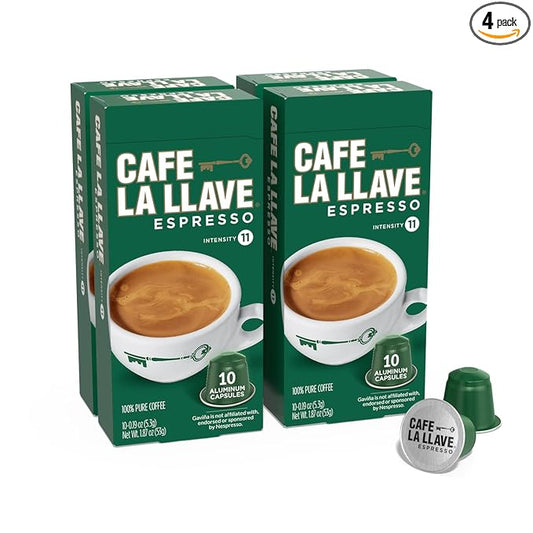 Cafe La Llave Latin Style Espresso Pods, Dark Roast, Compatible with Nespresso Original Line, 40 Count Aluminum Capsules