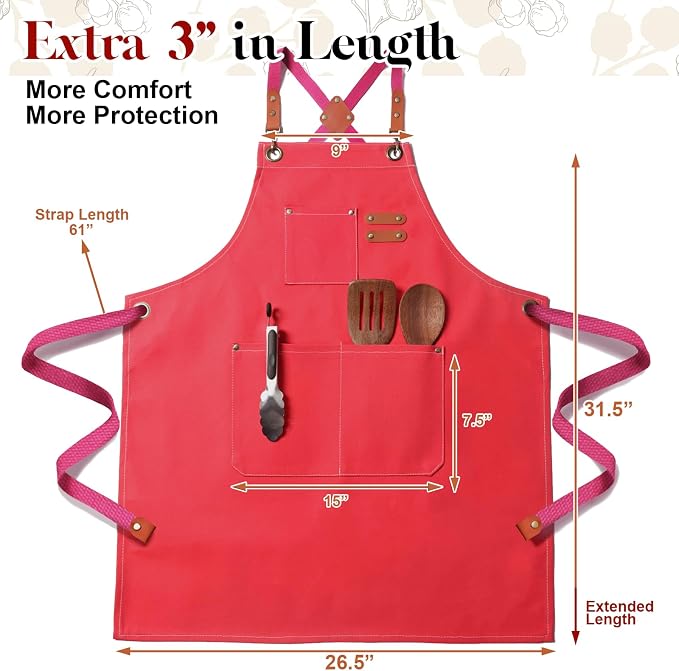 Chef Cotton Canvas Apron for Men Women with Pockets | Cross Back Design-Comfortable apron for cooking BBQ baking gardening kitchen barber woodworking grilling crafting - Image 3