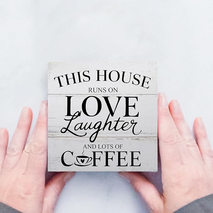 Rustic Coffee decor for Home, Kitchen, Office, This House Runs on Love Laughter and Lots of Cafe, Wooden Sign