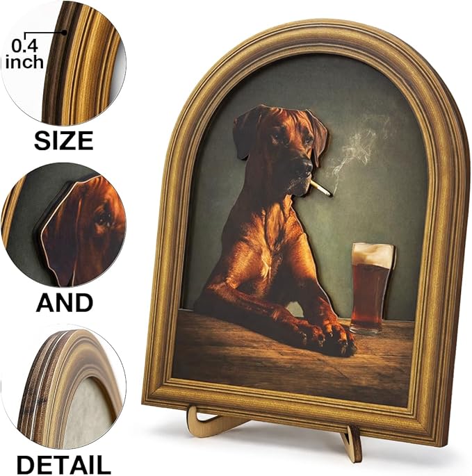 3D Funny Dog Drinking Beer Wall Art Sign for Pub Bar Decor, Vintage Tipsy Dog Portrait, 8x10 Inch