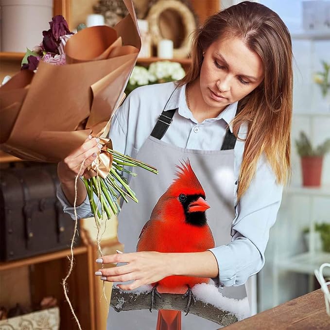 Red Cardinal Waterproof Apron Kitchen Chef Aprons Bibs for Grooming Cooking Baking Painting Gardening - Image 6
