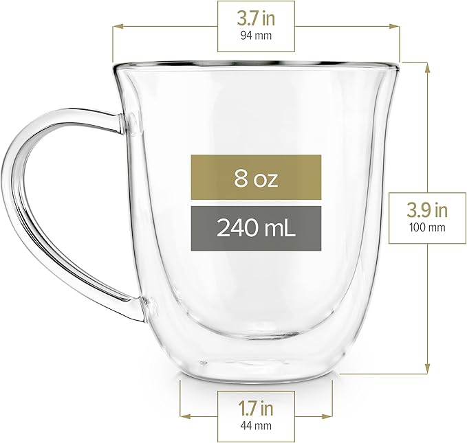 Teabloom Double Walled Borosilicate Glasses – Set of 2 Insulated Glass Cups for Tea, Coffee and More - 8 oz / 240 ml – Canterbury Bells Collection