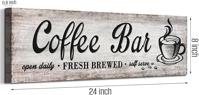 Rustic Wood Grain Coffee Station Decor - Retro Coffee Bar Signs for Kitchen - Self Serve Fresh Brewed Open Daily, Large