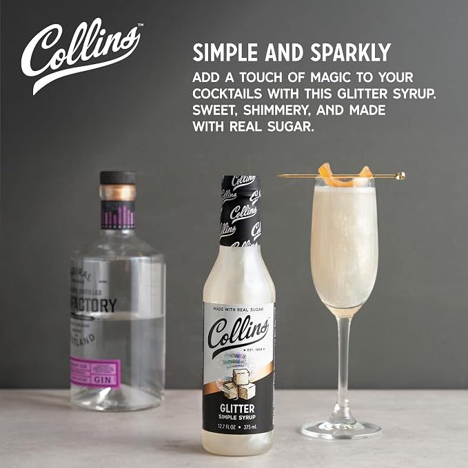 Collins Glitter Simple Syrup, Sparkle Cocktail Mixer with Edible Shimmer, Made with Real Sugar, No High-Fructose Corn Syrup, Ideal for Festive Cocktails and Mocktails, Party Essentials, 12.7 oz - Image 2