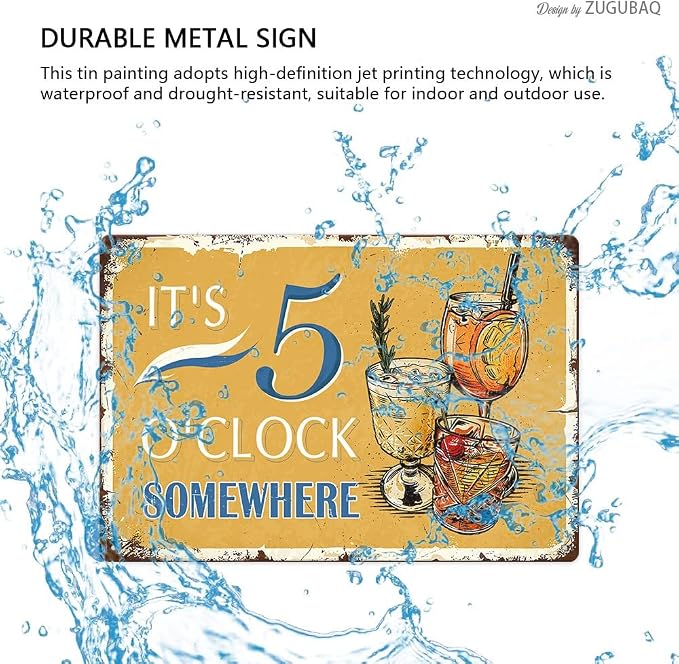 Vintage Tin Signs Wall Decor, It's 5 O'clock, Somewhere, Retro Metal Sign for Outdoor Indoor Home Beach Garden Tub Bar Farmhouse Cafe Gate Fence 8X12 Inch Decorations - Image 4