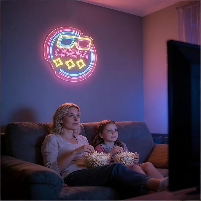 Cinema LED Neon Sign, USB Powered Decorative Neon Light for Cinema Home Theater Party Living Room Wall Table Movie Theme Decor 12.2 x 12.6 In - Image 5