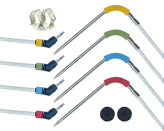 4-Pack Replacement Meat Temperature Probes for Weber Probe, iGrill & Weber Connect Smart Grilling Hub, 2.5mm Plug 48in Cable, ±1°C Accurate Washable Thermometer Probes, Color-Coded, -22°F to 572°F