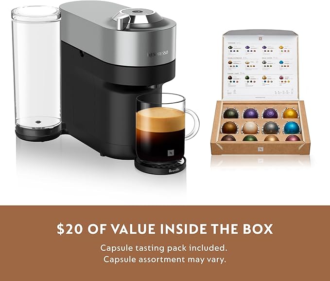 Nespresso Vertuo Pop+ Deluxe Coffee and Espresso Maker by Breville with Milk Frother, Titan