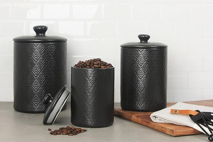 10 Strawberry Street Marquis 3 Piece Canister Set, Matte Black