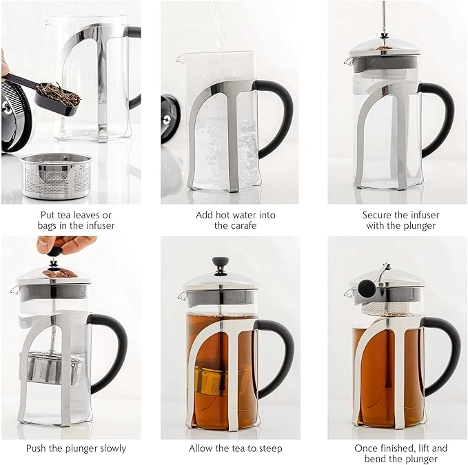 OVENTE French Press Coffee Maker, 34oz Heat Resistant Borosilicate Glass, BPA-Free Brewing Pot with 4-Level Filter System and Stainless Steel Plunger for Cold Brew Coffee, Tea and More, Clear FGC34T