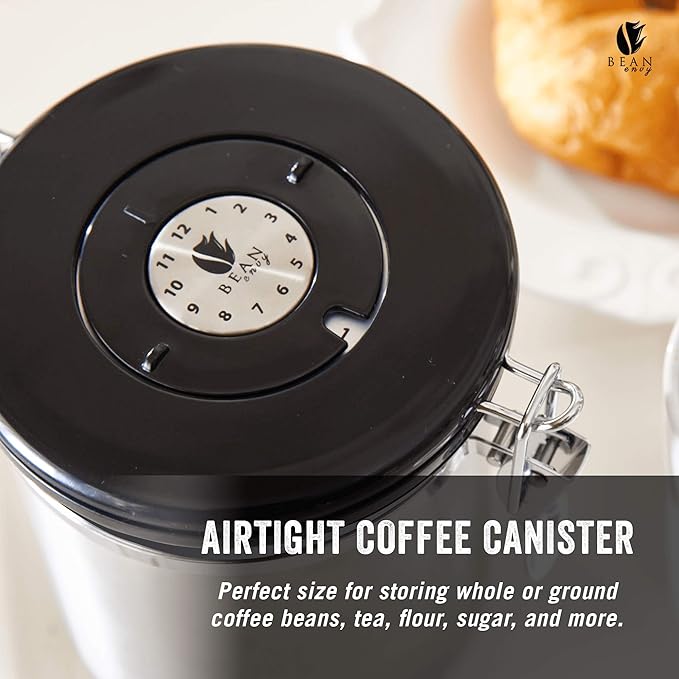 Bean Envy Airtight Coffee Canister, 22.5 Oz coffee bean storage with Date tracker and Co2 release valve, Stainless Steel coffee container, espresso bean storage- best gift accessories