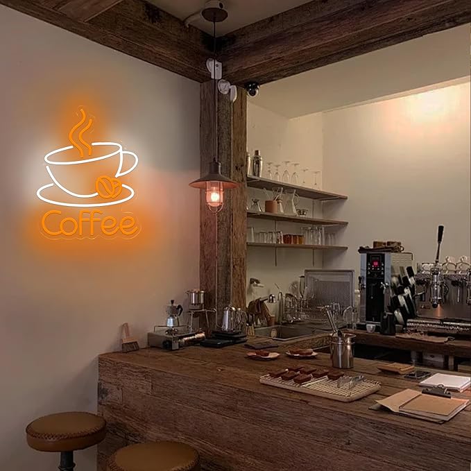 Coffee Neon Sign Coffee LED Sign for Wall Decoration Cafe Restaurant Living Room Party Decoration Gift for Friends (12.7 * 15.6 inches)