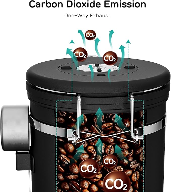 Coffee Gator Coffee Canister, Airtight Stainless Steel Kitchen Food Storage Container with Date Tracker, Scoop for Sugar, Grounds Coffee, Beans,Tea, Sugar, Cereal, Flour, Cookies Jars (Black, 16oz)