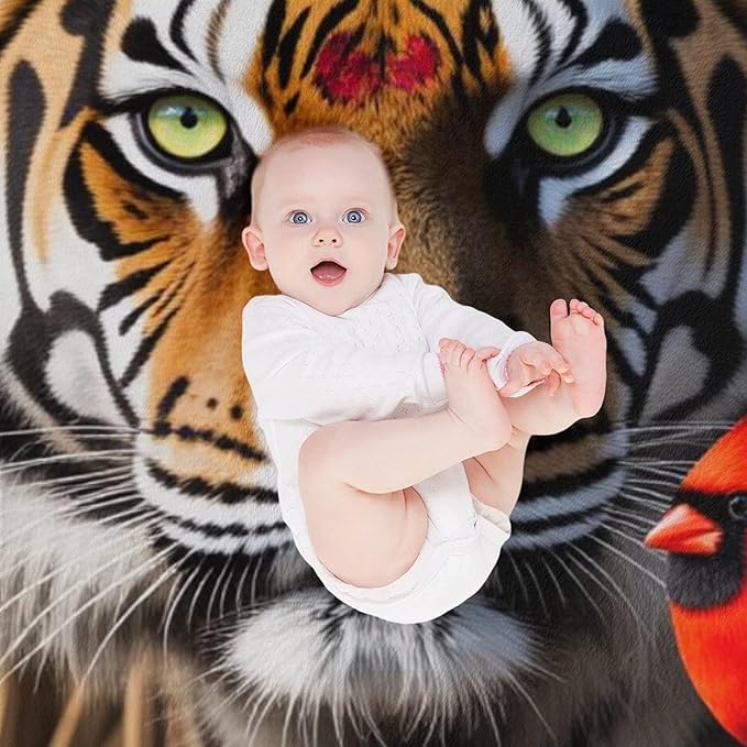 Beautiful Tiger Redbird Feather Fur Super Soft Throw Blanket, Red Cardinal Flannel Fleece Decorative Throw for Sofa Couch Bedroom Decor Outdoor Use 50"x60"