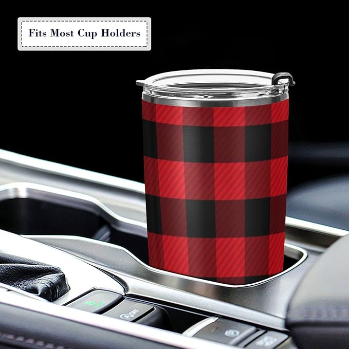 Tumbler Tartan Checker Plaid Red Black Insulated Office Coffee Cup Back to School Beverage Container Travel Mug with Straw and Lid Double Wall Stainless Steel 20oz