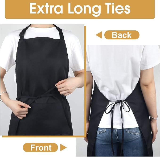 3 Pack Black Aprons for Women with Pockets, Adjustable Water Resistant Cooking Apron Unisex Bib for Chef Men and Women - Image 6