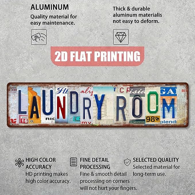 Vintage License Plate LAUNDRY ROOM Sign – 16x4 Inch Rustic Tin Wall Décor for Laundry Area, Utility Room, Farmhouse, Mudroom or Home Washroom - Image 3